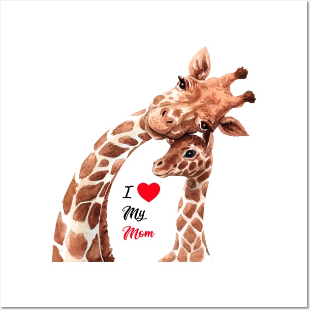 Giraffe Mom and Baby Happy mothers day Wall Art by Chichid_Clothes